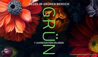 Plakat, das zwei Blumen und einen Schriftzug zeigt