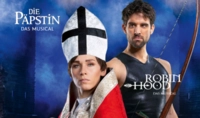 Plakat des Musicals "Die Päpstin" mit den beiden Hautdarsteller*innen